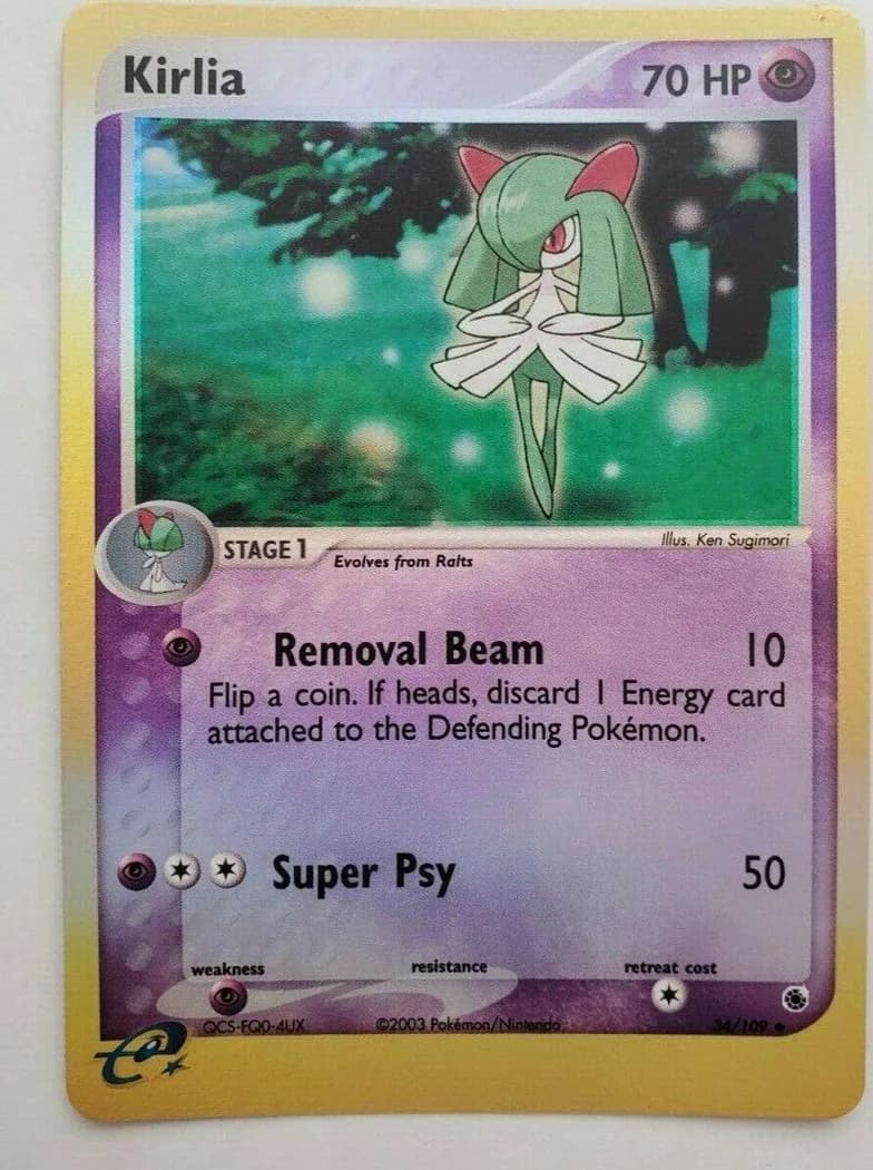 Kirlia reverse holo card front, EX Ruby & Sapphire 34/109