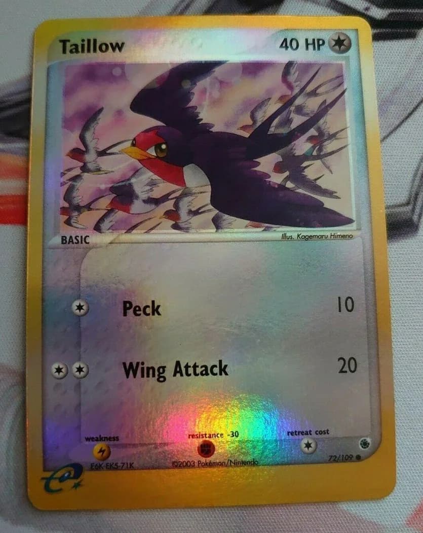 Taillow reverse holo card front, EX Ruby & Sapphire 72/109