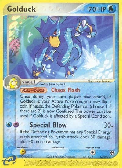 Golduck card front, EX Sandstorm 17/100