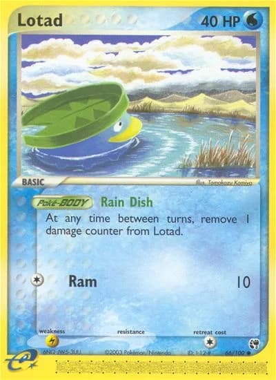 Lotad card front, EX Sandstorm 66/100