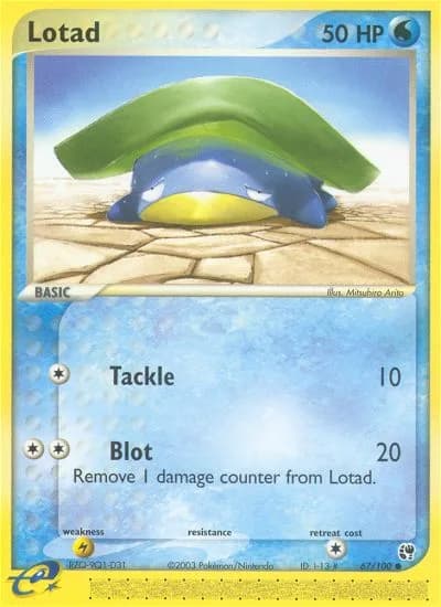Lotad card front, EX Sandstorm 67/100