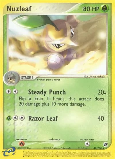 Nuzleaf card front, EX Sandstorm 48/100
