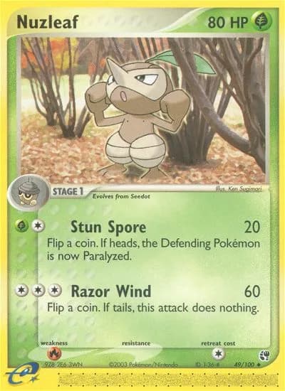 Nuzleaf card front, EX Sandstorm 49/100