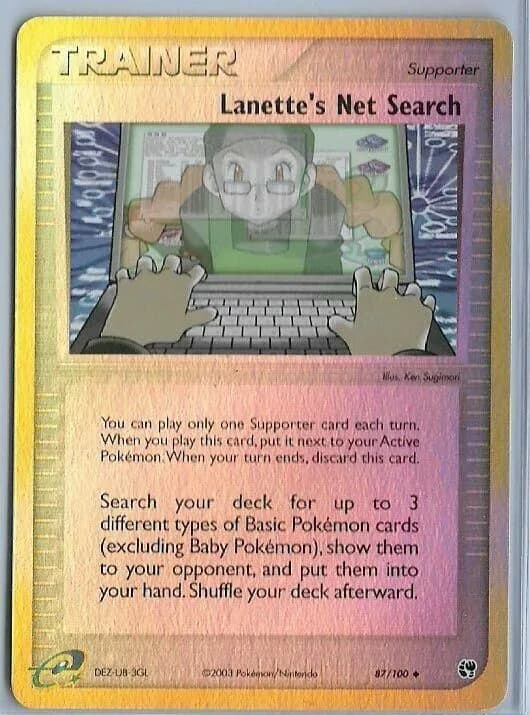Lanette's Net Search reverse holo card front, EX Sandstorm 87/100