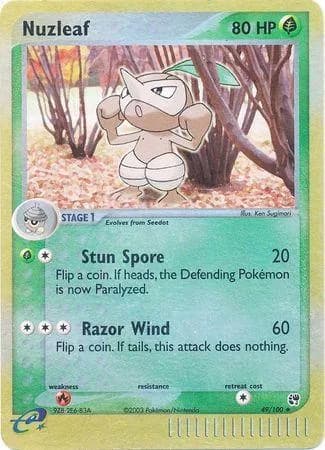 Nuzleaf reverse holo card front, EX Sandstorm 49/100