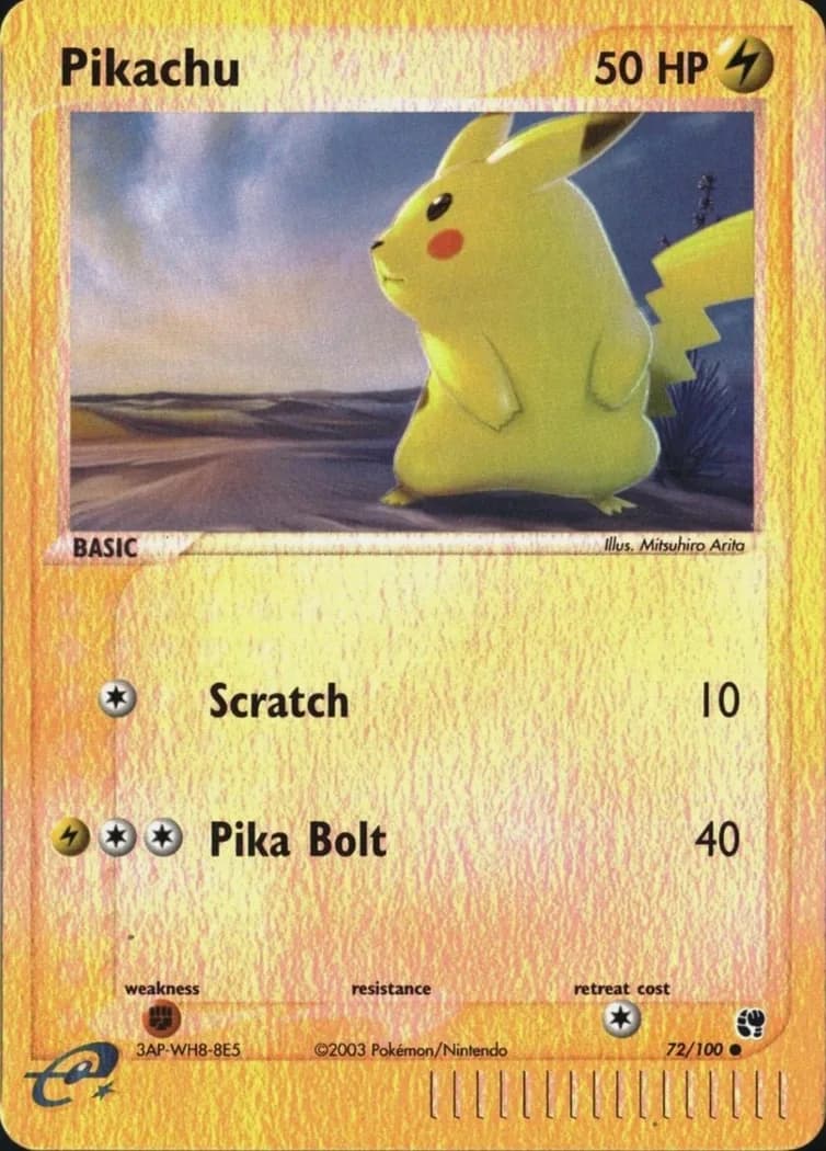 EX Sandstorm Pikachu reverse holo card front, 72/100