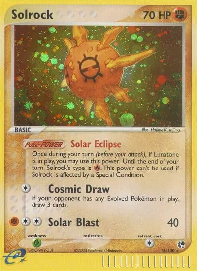 Solrock card front, EX Sandstorm 13/100