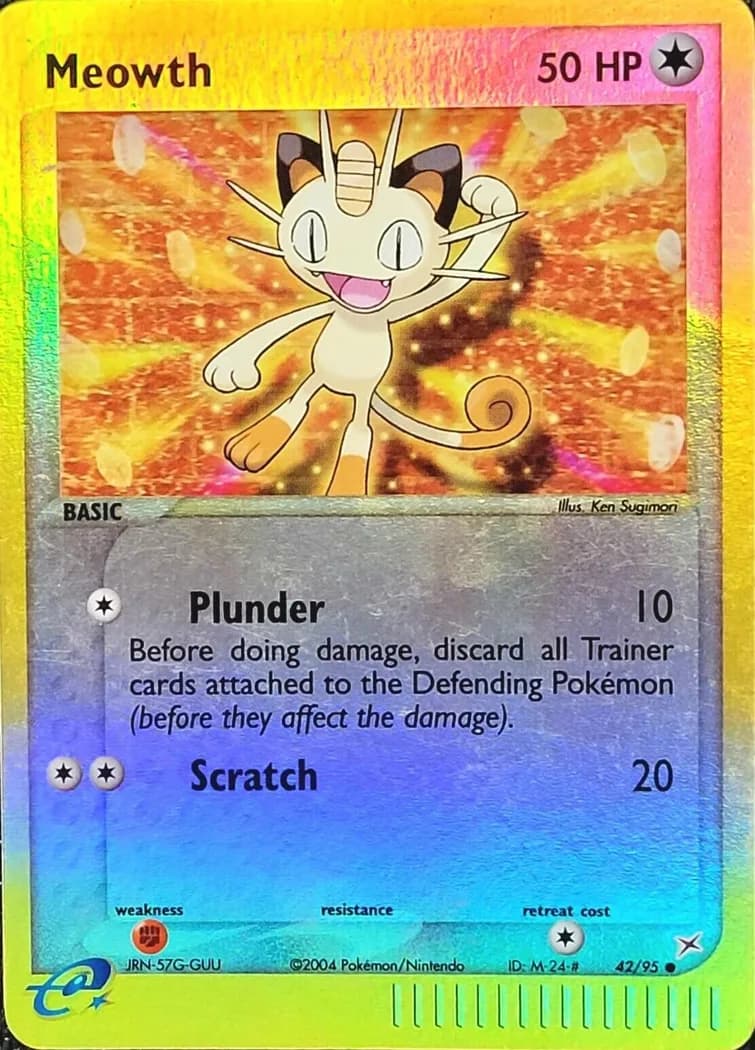 Meowth reverse holo card front, EX Team Magma vs Team Aqua 42/95