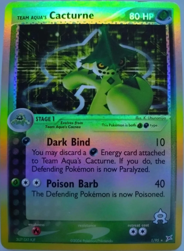 Team Aqua's Cacturne reverse holo card front, EX Team Magma vs Team Aqua 1/95