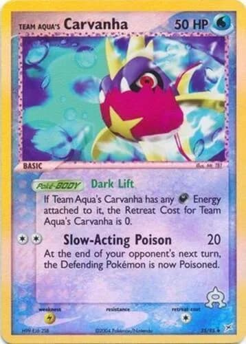 Team Aqua's Carvanha reverse holo card front, EX Team Magma vs Team Aqua 25/95
