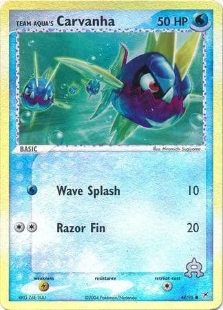 Team Aqua's Carvanha reverse holo card front, EX Team Magma vs Team Aqua 48/95