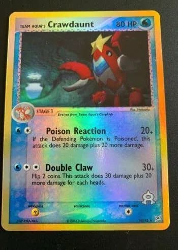 Team Aqua's Crawdaunt reverse holo card front, EX Team Magma vs Team Aqua 14/95