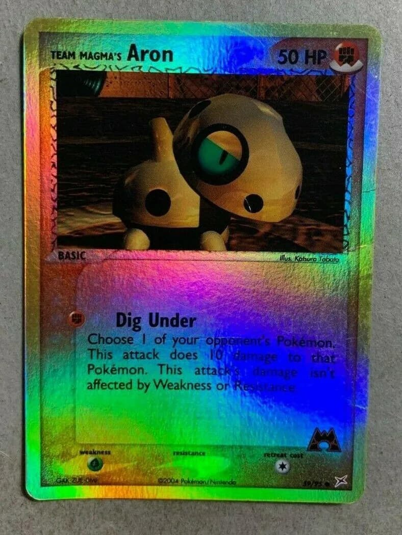 Team Magma's Aron reverse holo card front, EX Team Magma vs Team Aqua 59/95