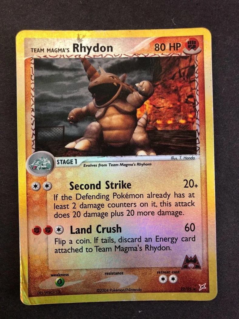 Team Magma's Rhydon reverse holo card front, EX Team Magma vs Team Aqua 22/95