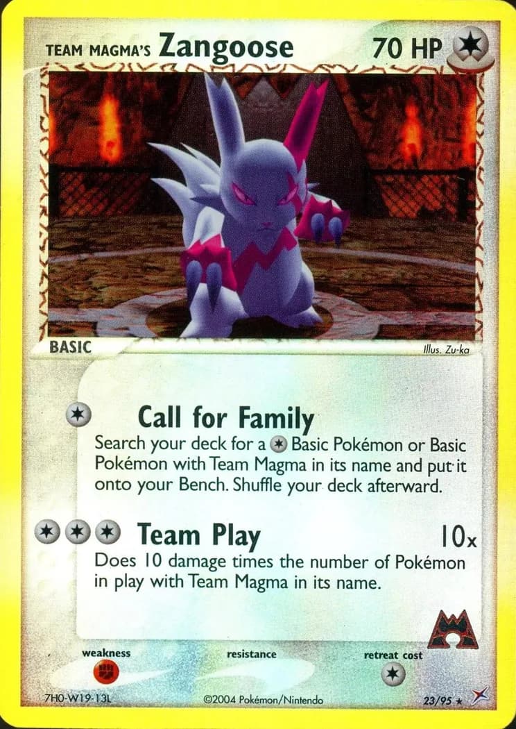 Team Magma's Zangoose reverse holo card front, EX Team Magma vs Team Aqua 23/95