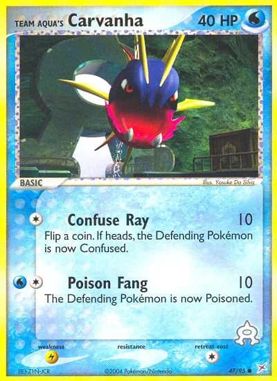 Team Aqua's Carvanha card front, EX Team Magma vs Team Aqua 47/95