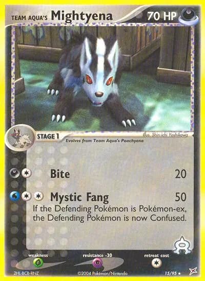Team Aqua's Mightyena card front, EX Team Magma vs Team Aqua 15/95