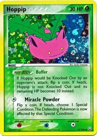 Hoppip reverse holo card front, EX Team Rocket Returns 57/109