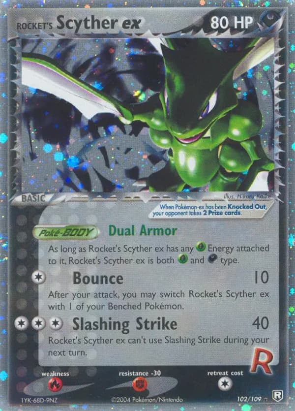 Rocket's Scyther ex card front, EX Team Rocket Returns 102/109