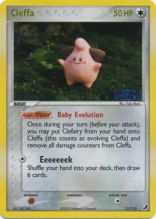 Cleffa reverse holo card front, EX Unseen Forces 21/115