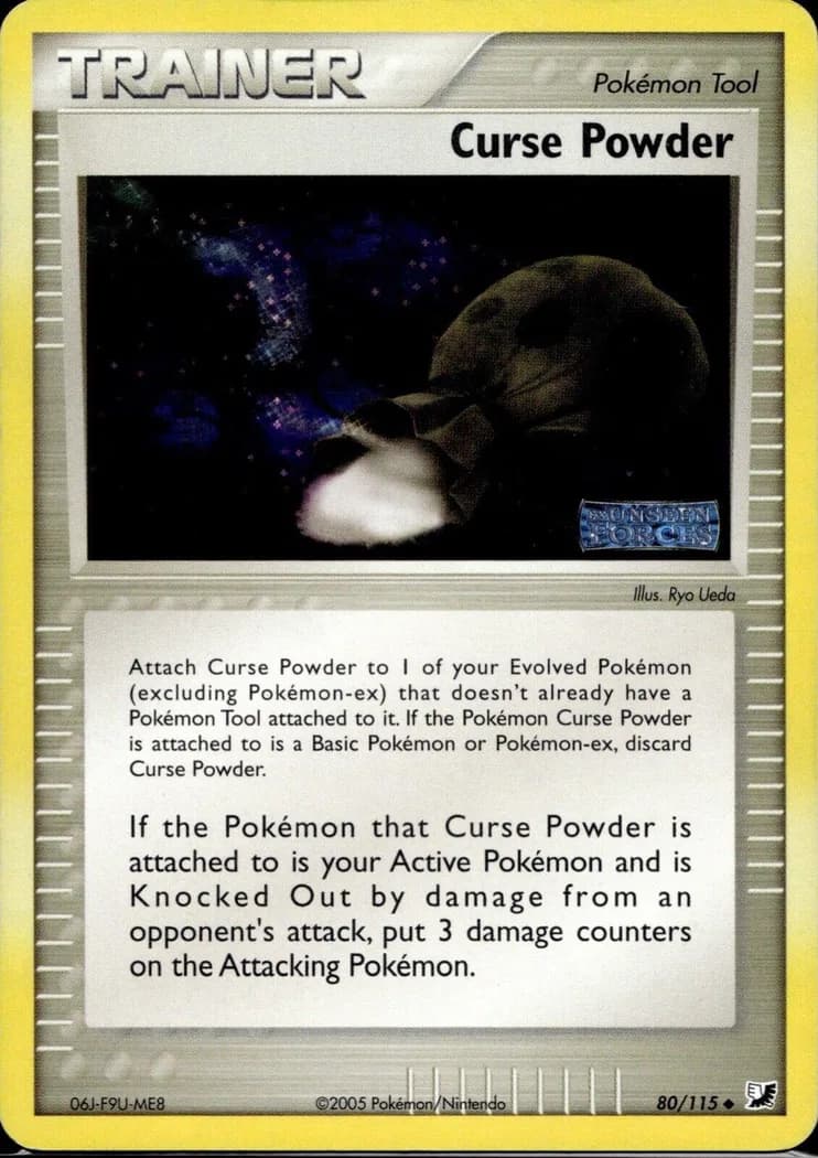 Curse Powder reverse holo card front, EX Unseen Forces 80/115