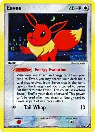 Eevee reverse holo card front, EX Unseen Forces 55/115