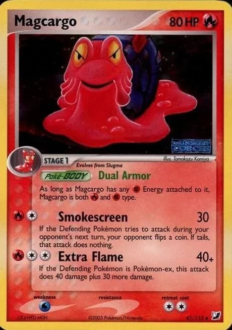 Magcargo reverse holo card front, EX Unseen Forces 41/115