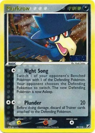 Murkrow reverse holo card front, EX Unseen Forces 30/115