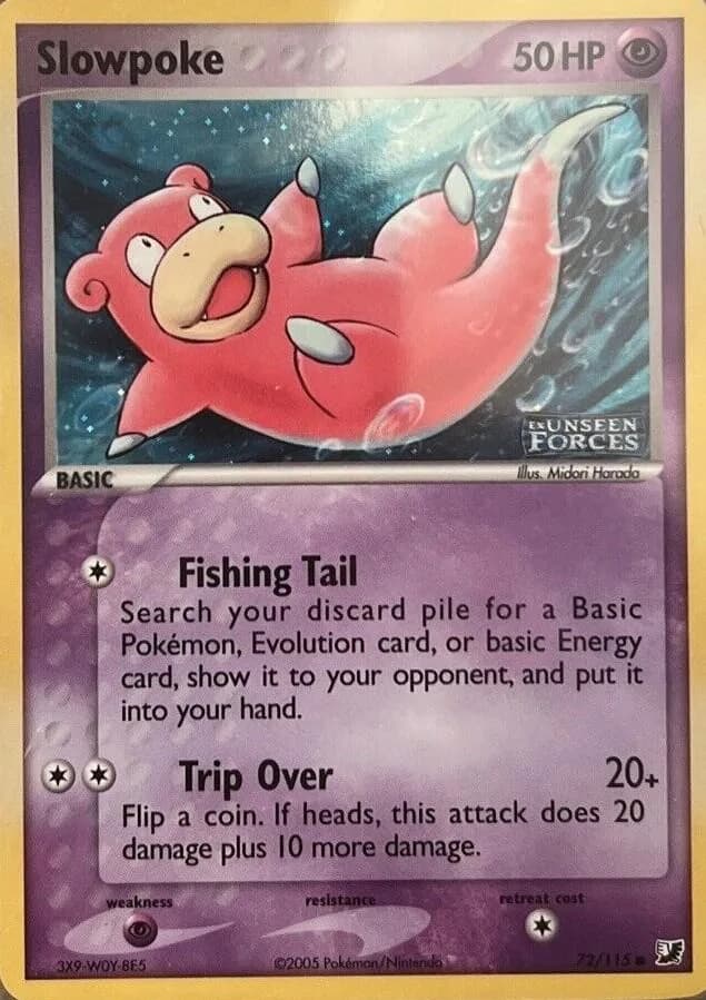 Slowpoke reverse holo card front, EX Unseen Forces 72/115