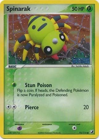 Spinarak reverse holo card front, EX Unseen Forces 75/115