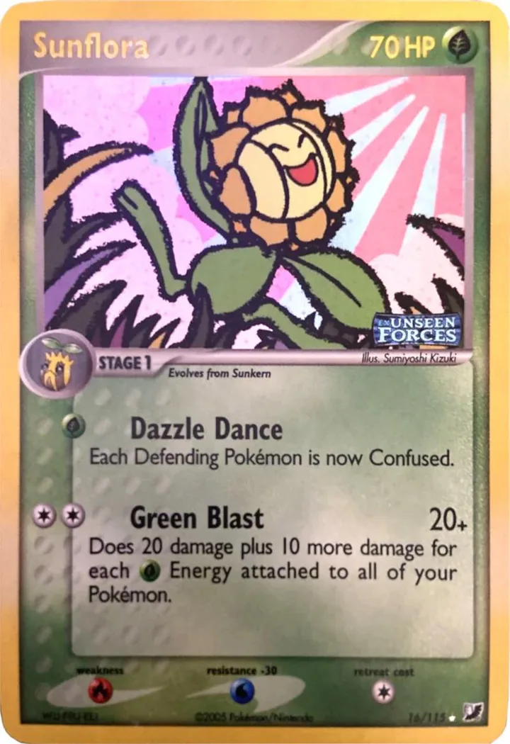 Sunflora reverse holo card front, EX Unseen Forces 16/115