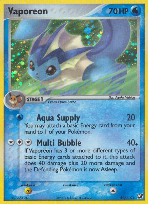 Vaporeon card front, EX Unseen Forces 19/115