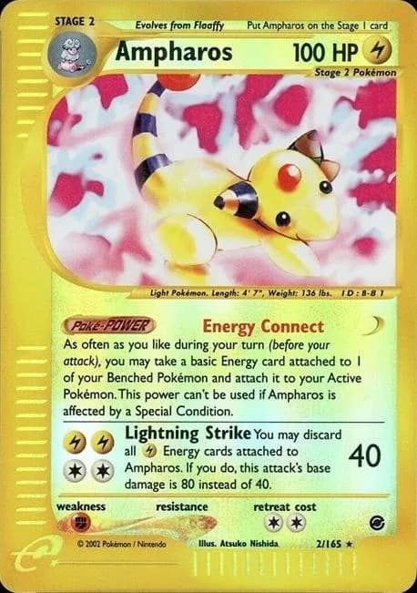 Ampharos reverse holo card front, Expedition Base Set 2/165