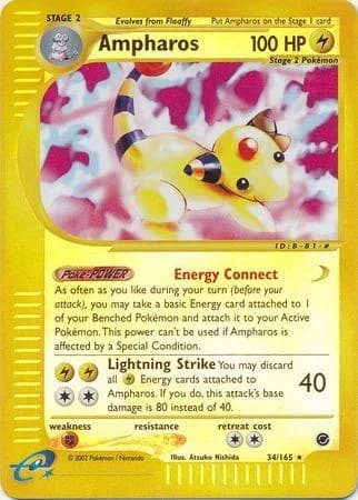 Ampharos reverse holo card front, Expedition Base Set 34/165