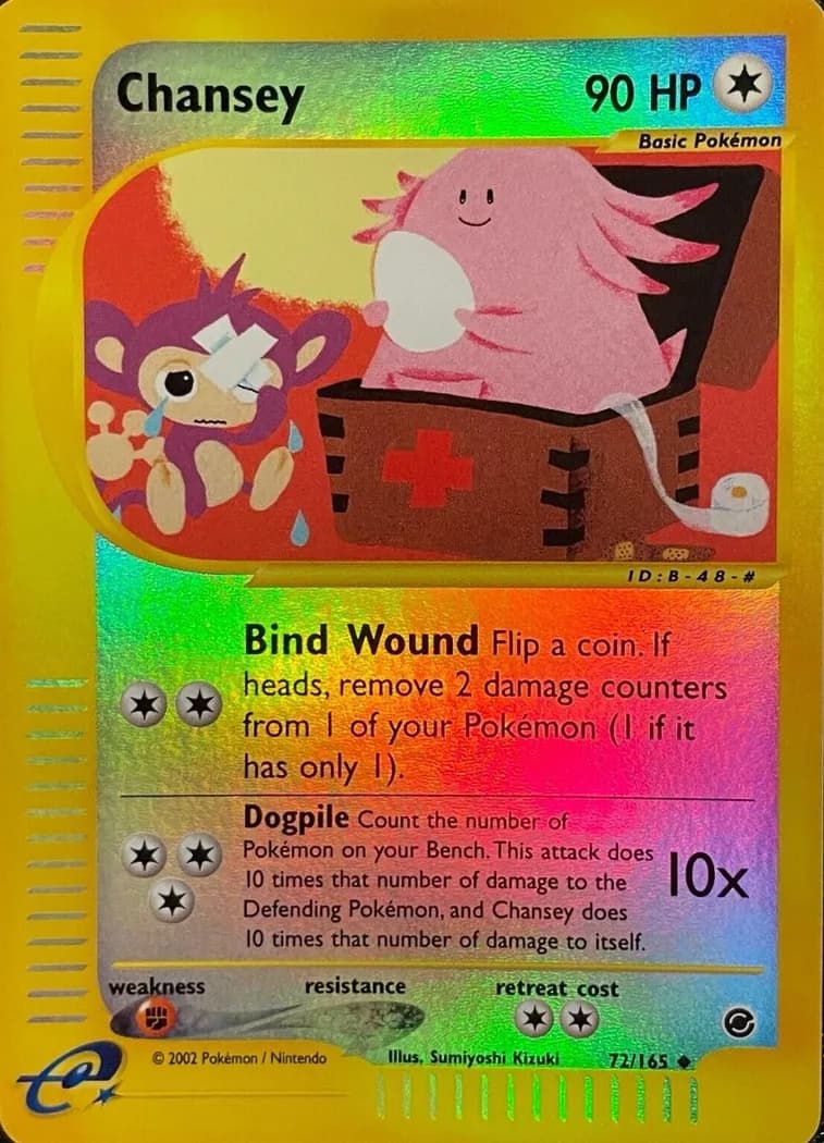 Chansey reverse holo card front, Expedition 72/165