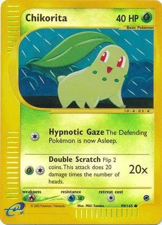 Chikorita reverse holo card front, Expedition 99/165
