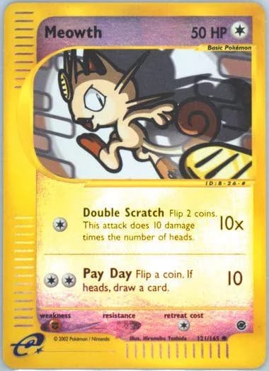 Meowth reverse holo card front, Expedition 121/165