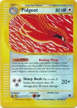 Pidgeot reverse holo card front, Expedition 23/165
