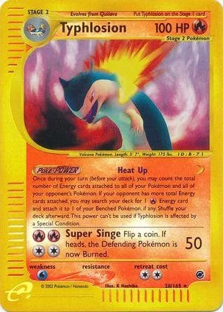 Typhlosion reverse holo card front, Expedition Base Set 28/165