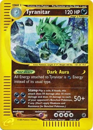 Tyranitar reverse holo card front, Expedition Base Set 29/165