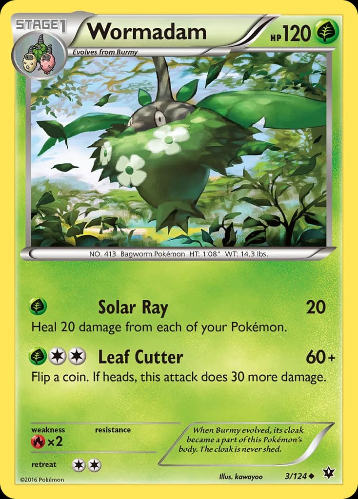 Wormadam, Fates Collide 3/124, English non-holo base-card reference; reverse-holo finish is not shown