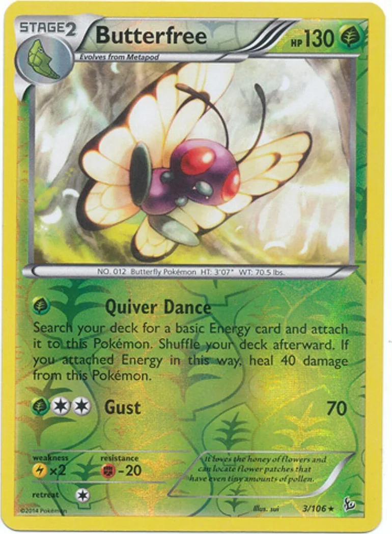 Butterfree reverse holo card front, Flashfire 3/106