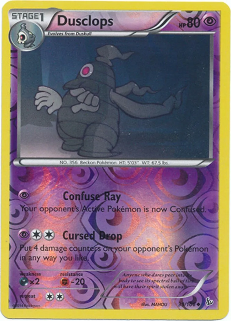 Dusclops reverse holo card front, Flashfire 39/106