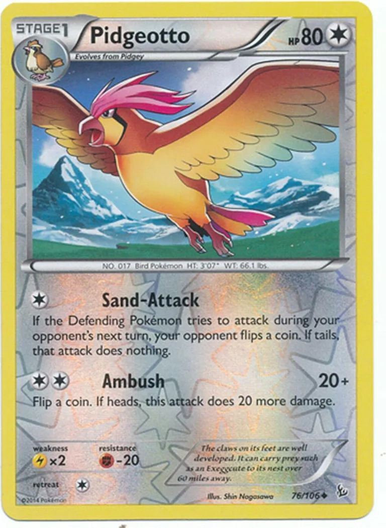 Pidgeotto reverse holo card front, Flashfire 76/106