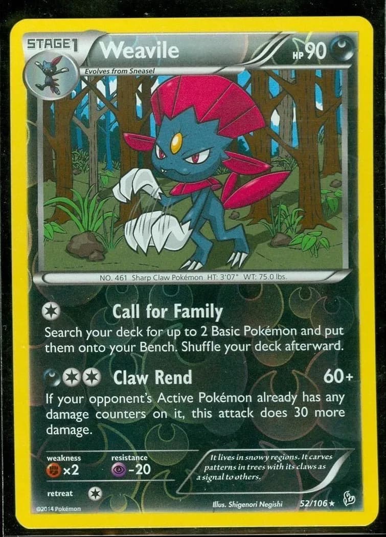 Weavile reverse holo card front, Flashfire 52/106