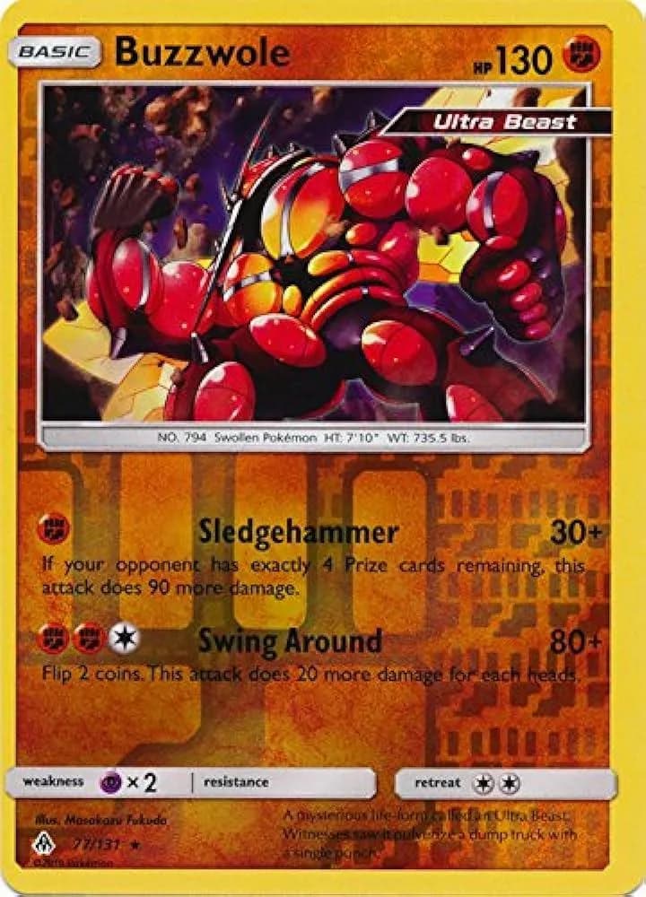 Buzzwole reverse holo card front, Forbidden Light 77/131