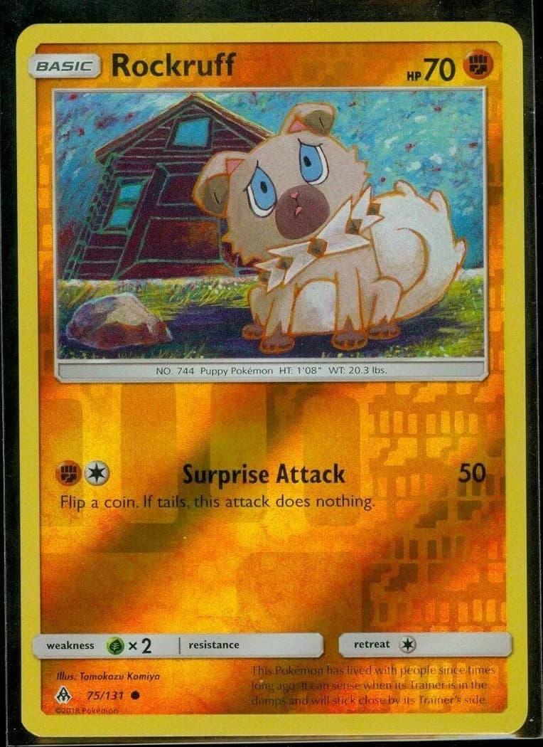 Rockruff reverse holo card front, Forbidden Light 75/131