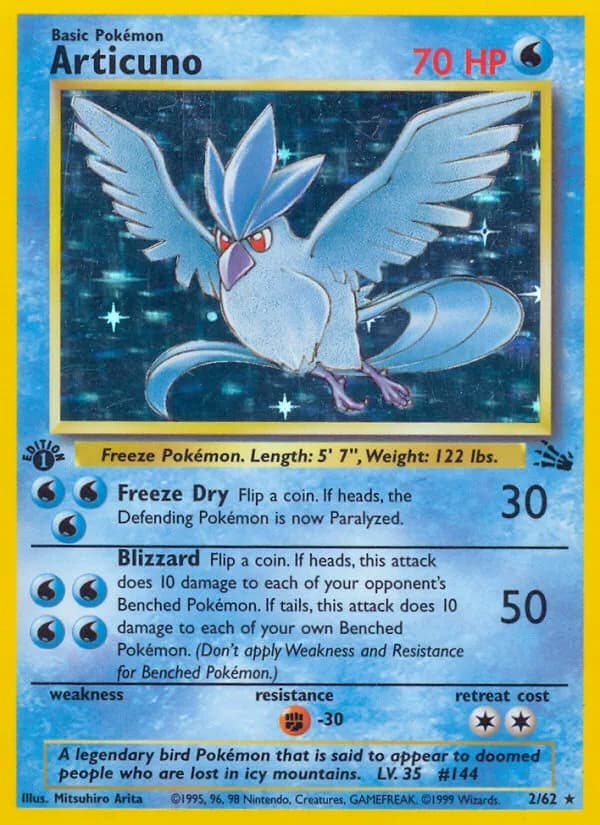 Articuno card front, Fossil 2/62
