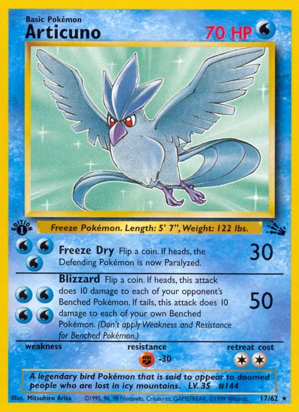 Articuno card front, Fossil 17/62