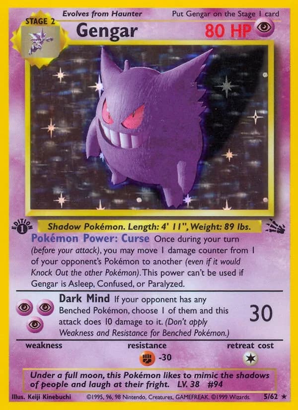 1st Edition Fossil Gengar card front, 5/62